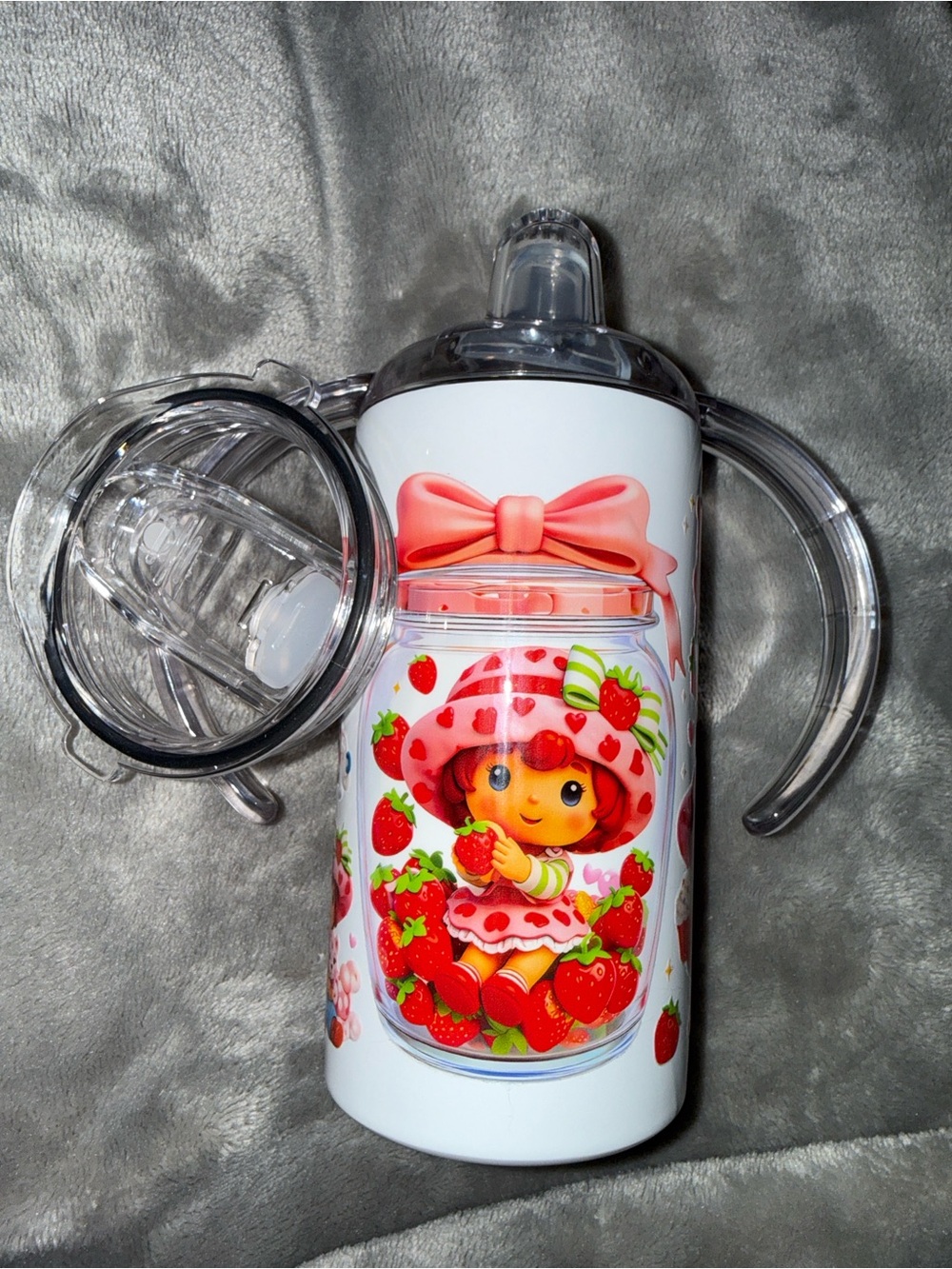 Strawberry Shortcake Themed Kids Sippy Tumbler - Pink & Red Accents